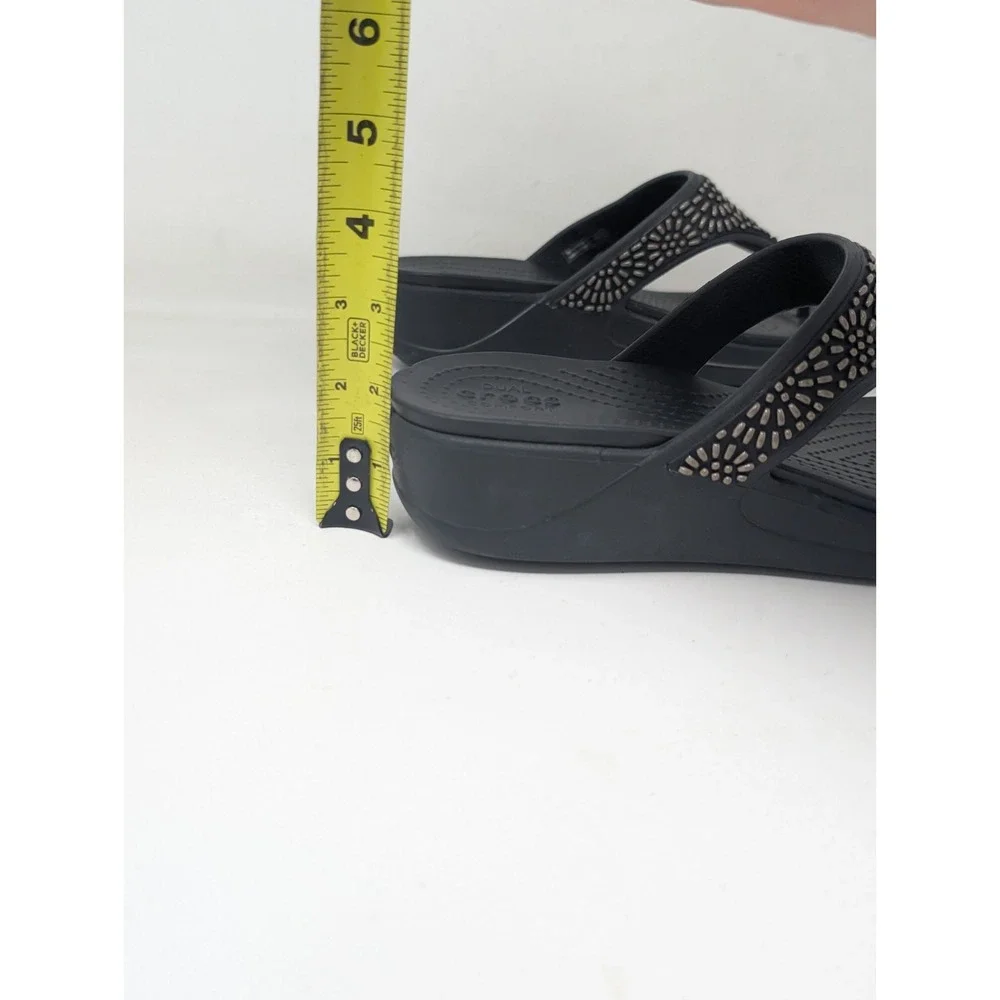 Crocs Monterey Diamante Women's Black Wedge Flip Flop Sandals Size 9